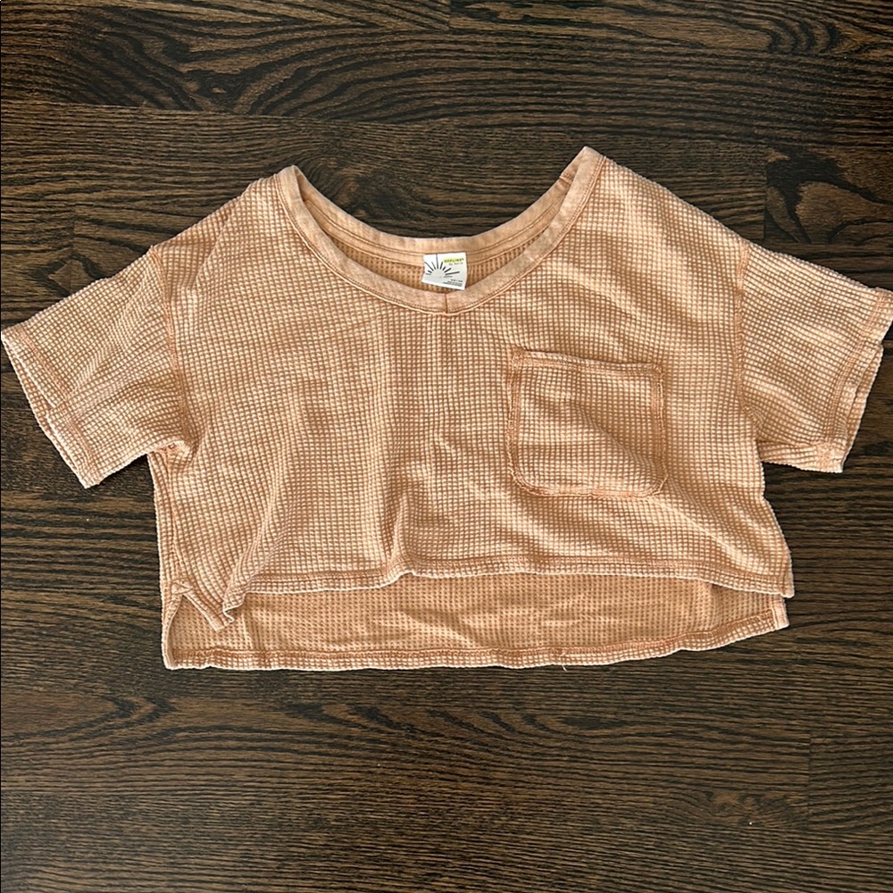 Offline by Aerie Tan Cropped T-Shirt with Pocket